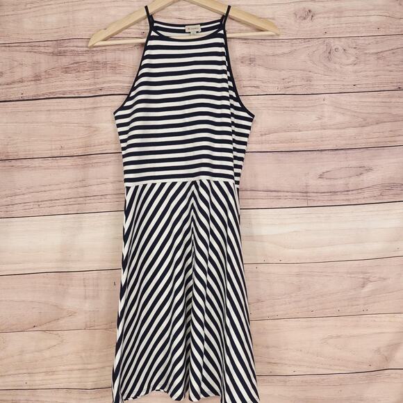 New! Cremieux Dress Womens XS Navy Ivory Striped Noah Knit High Neck A-Line NWT - Picture 1 of 13